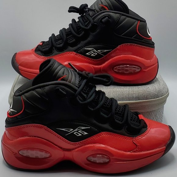 Reebok Question Mid Iverson Boys Size 4 Black/Red G57551 New - Picture 1 of 9